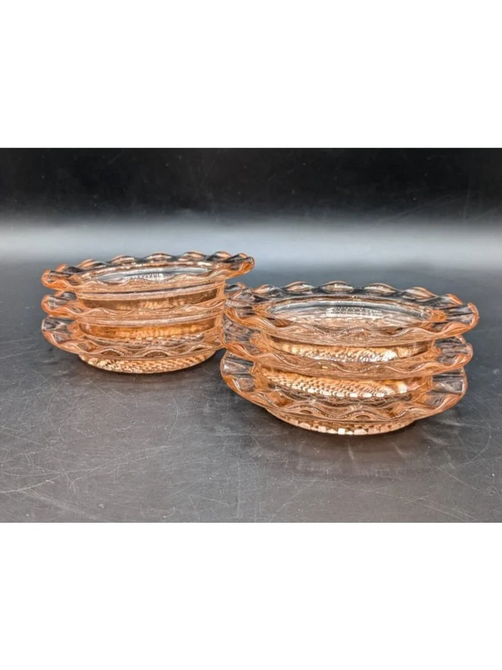 Vintage Jeannette Glass Homespun Ashtray Coaster Set of 6 Pink Depression Glass